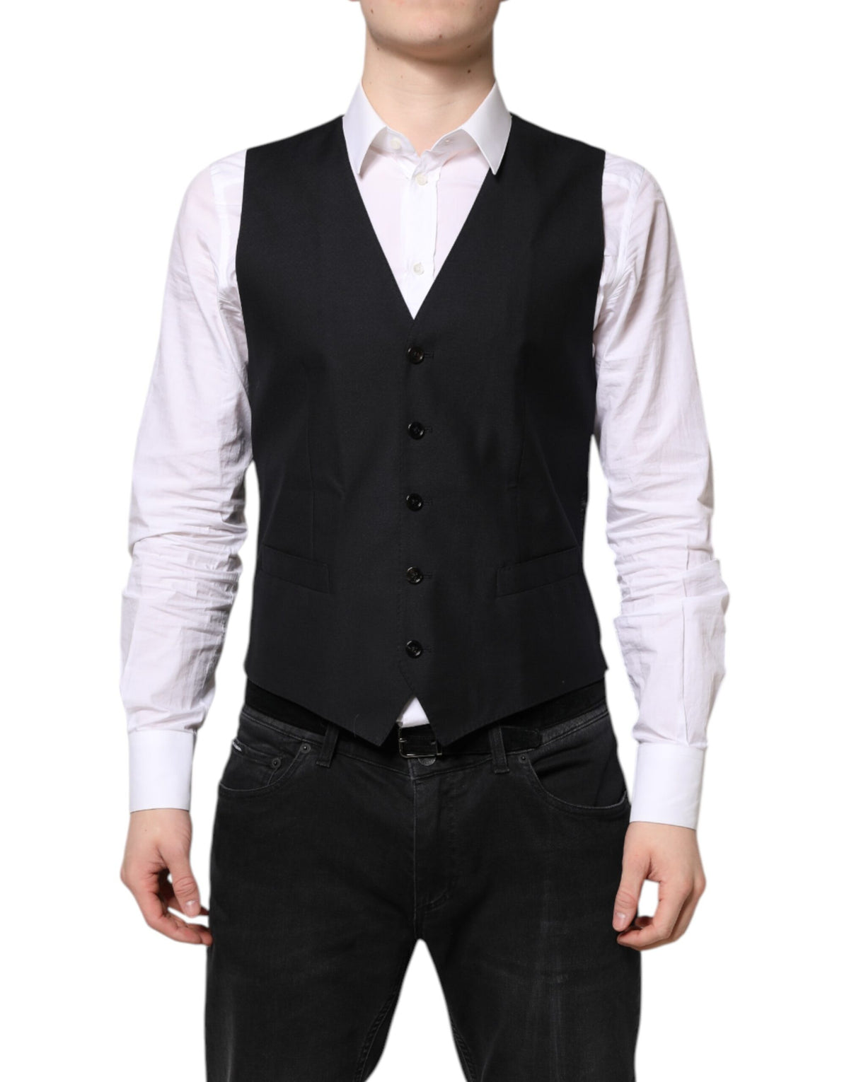 Black Wool Waistcoat Dress Formal Vest