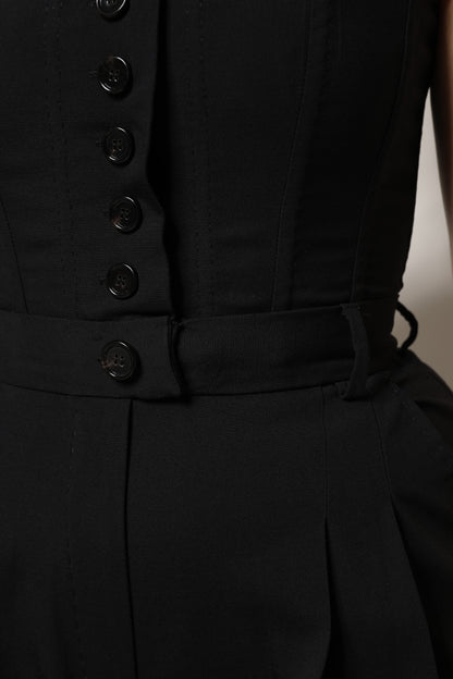 Black Wool Strapless Romper Jumpsuit Dress