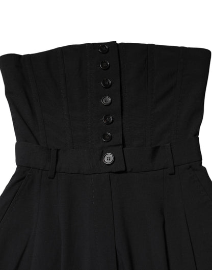 Black Wool Strapless Romper Jumpsuit Dress