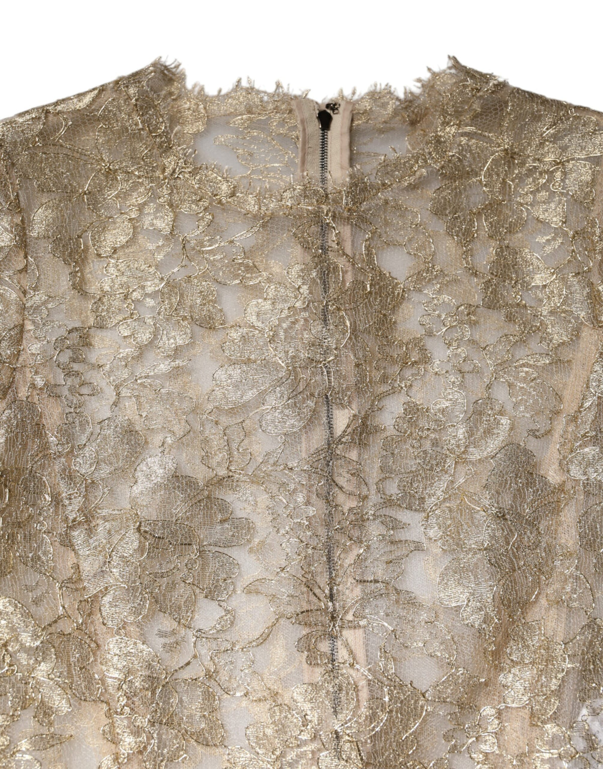 Gold Floral Lace Long Sleeves Fit & Flare Dress