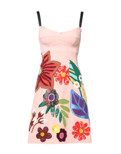 Pink Floral Print Spaghetti Strap Mini Dress