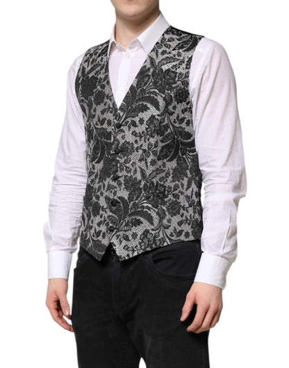 Black Gray Brocade Formal Men Waistcoat Vest