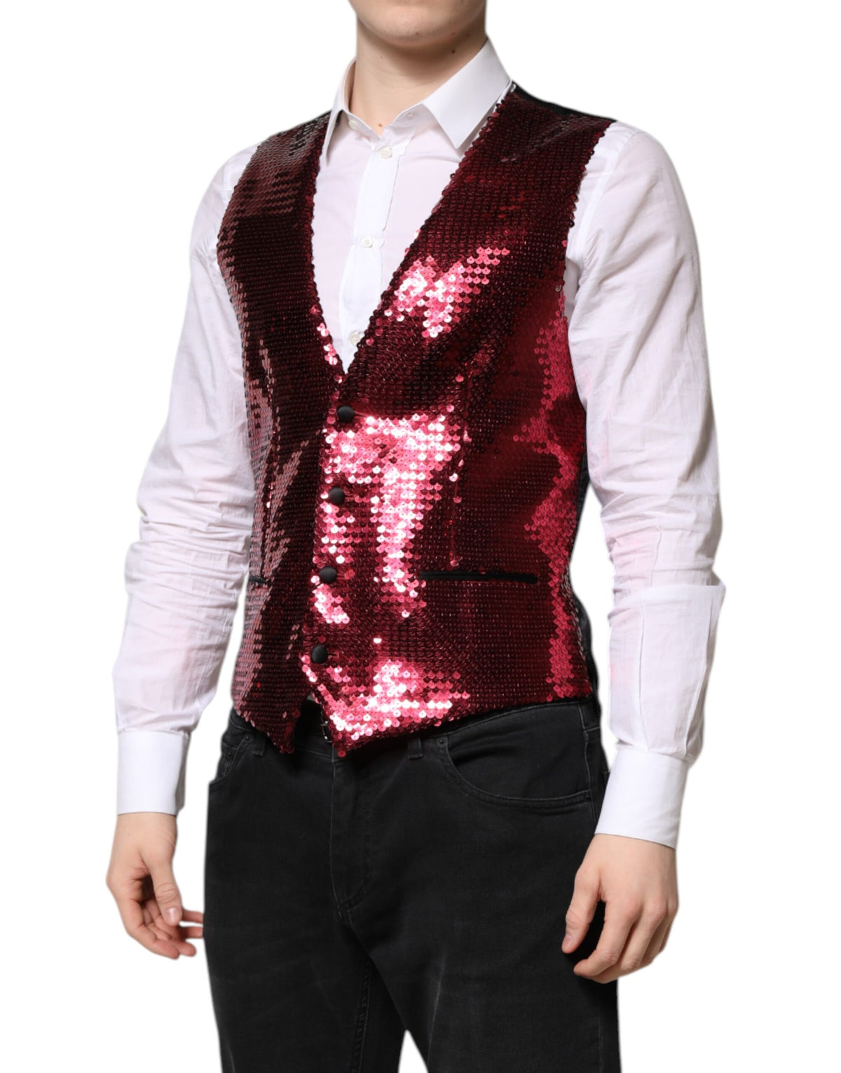 Red Sequined Dress Formal Men Waistcoat Vest
