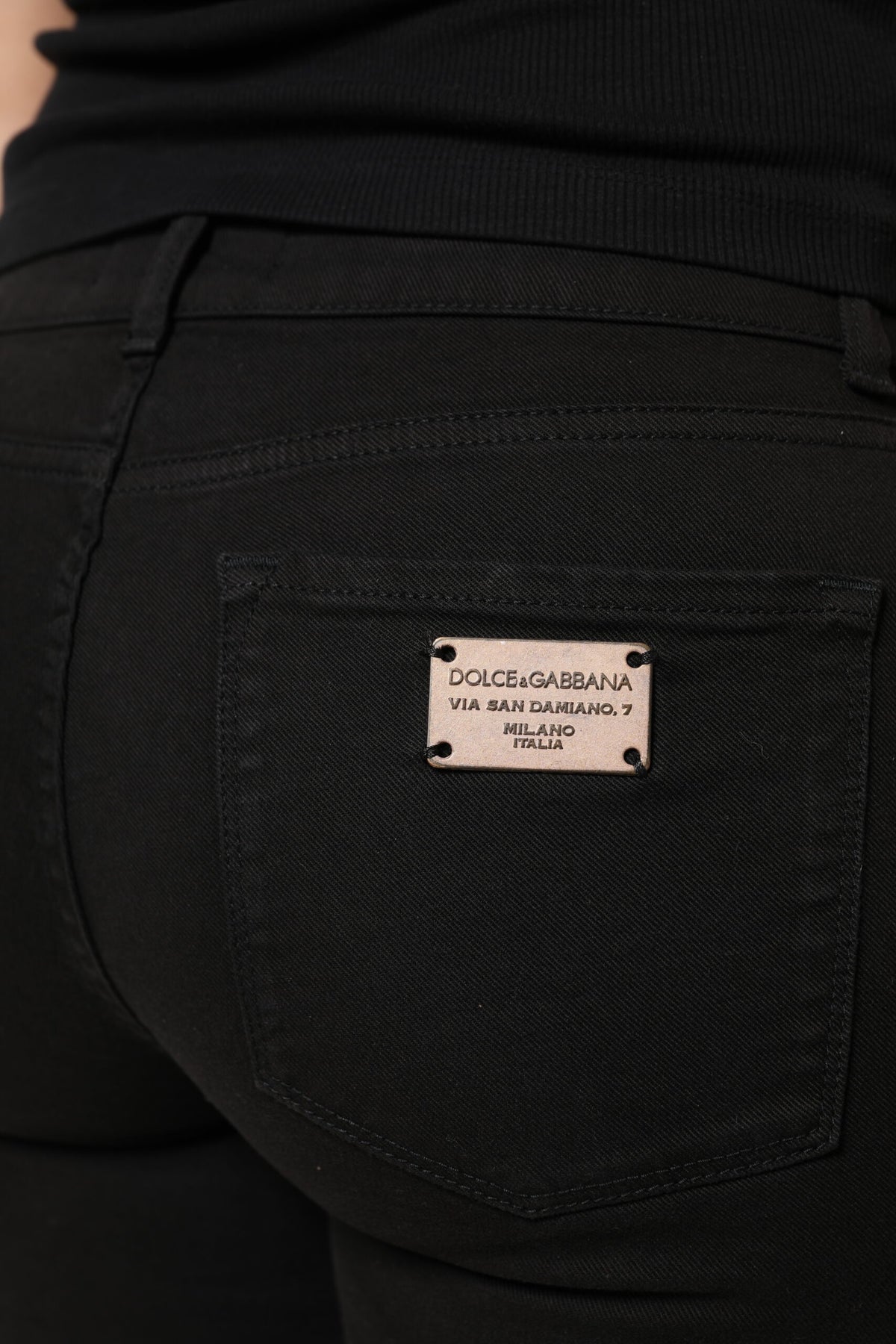 Black Cotton Logo Mid Waist Skinny Denim Jeans