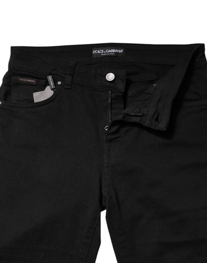 Black Cotton Logo Mid Waist Skinny Denim Jeans