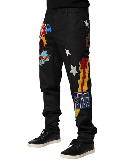 Black Graphic Embroidery Men Pants