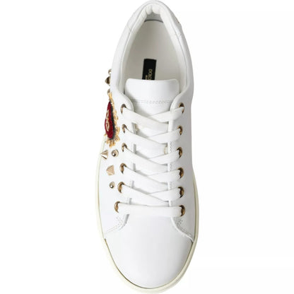 White Leather Gold Red Heart Sneakers Shoes