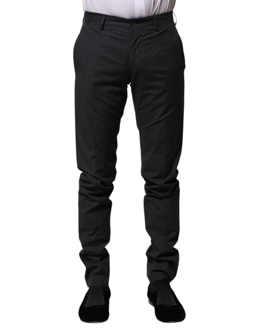 Gray Striped Cotton Formal Pants