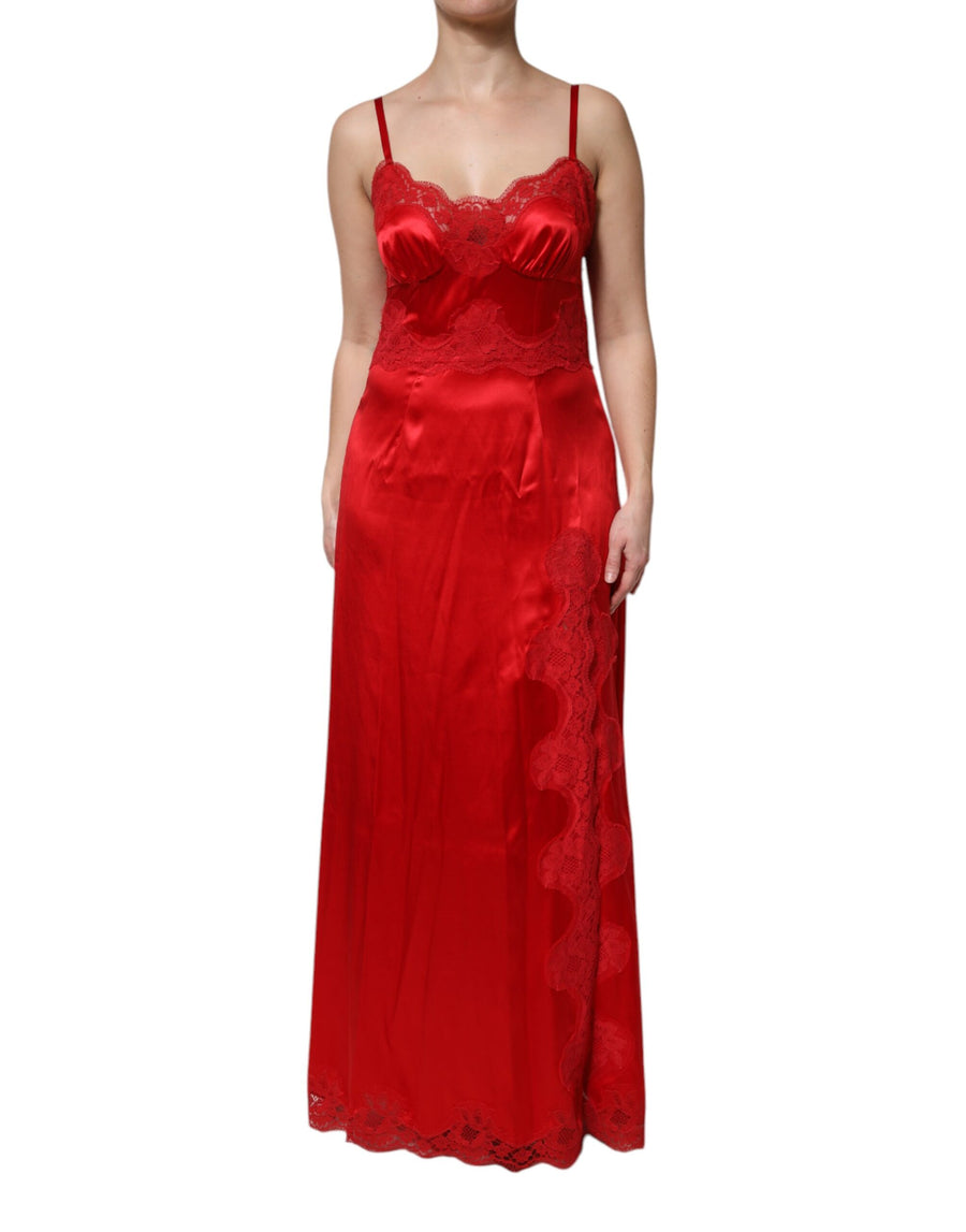 Red Silk Sleeveless Maxi Long Dress