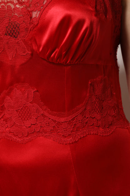 Red Silk Sleeveless Maxi Long Dress