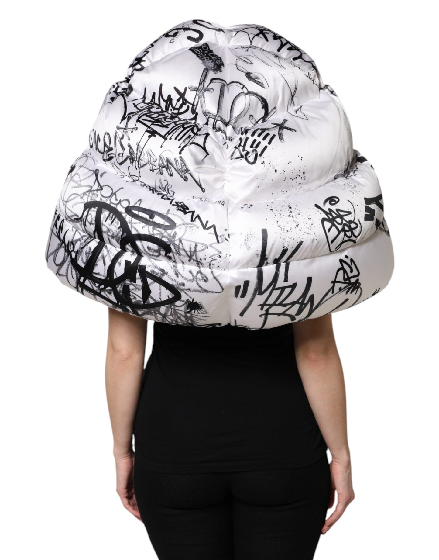 White Polyester Printed Hood Quilted Hat