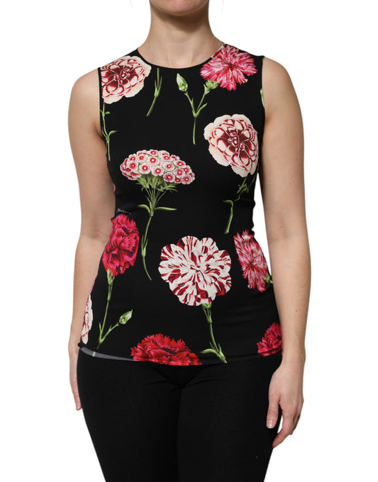 Black Floral Print Sleeveless Tank Blouse Top