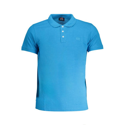 Blue Cotton Men Polo Shirt