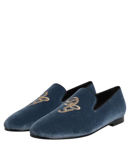 Blue Velvet DG Logo Loafers Formal Shoes