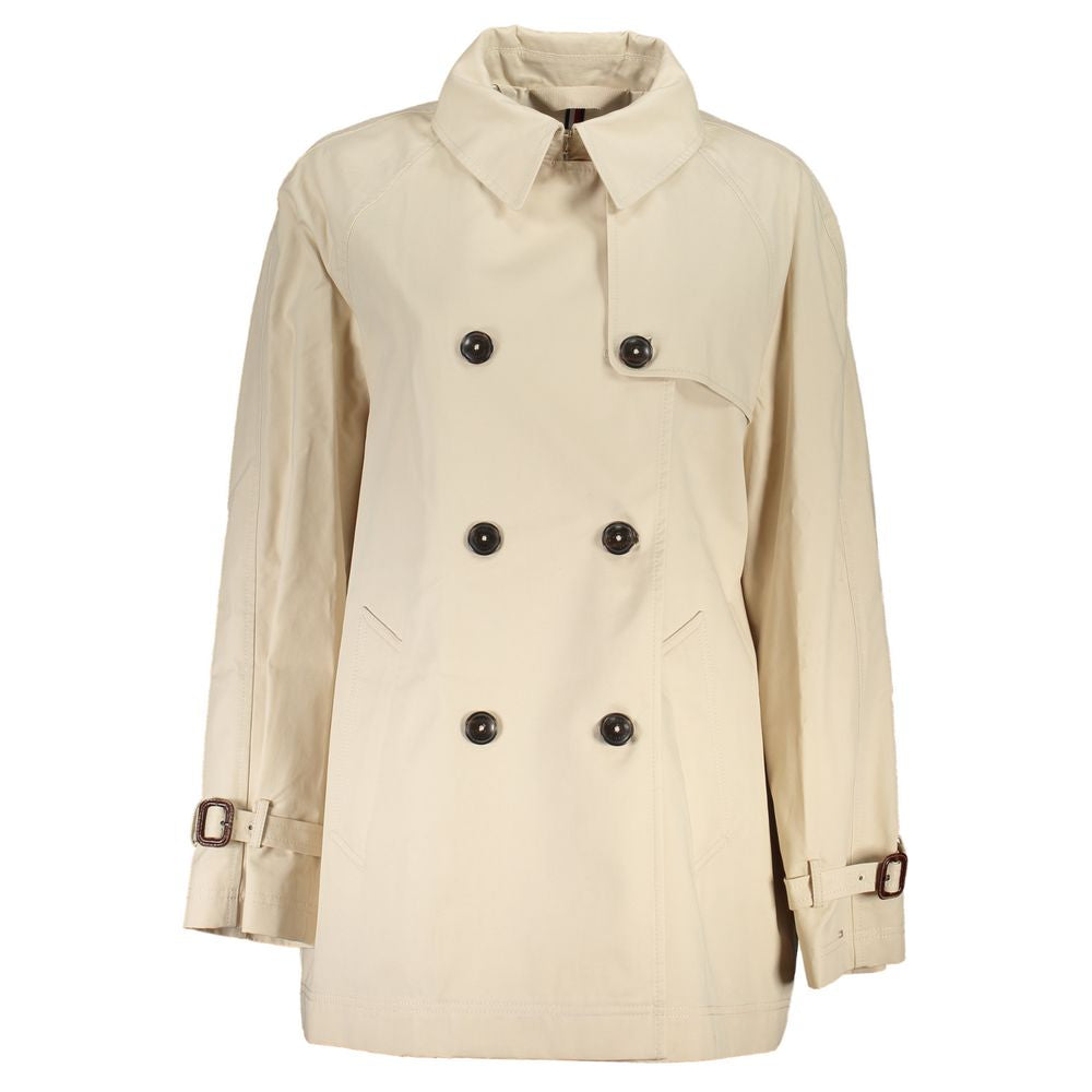 Beige Cotton Women Trench Coat