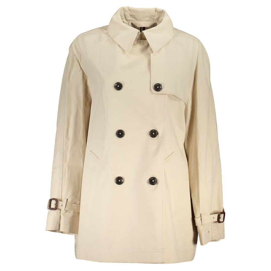 Beige Cotton Women Trench Coat