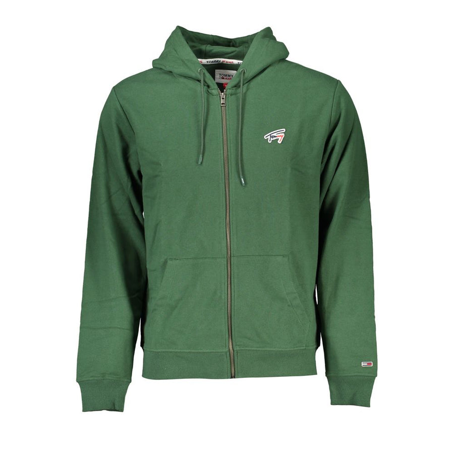 Green Cotton Men Sweater with Hood