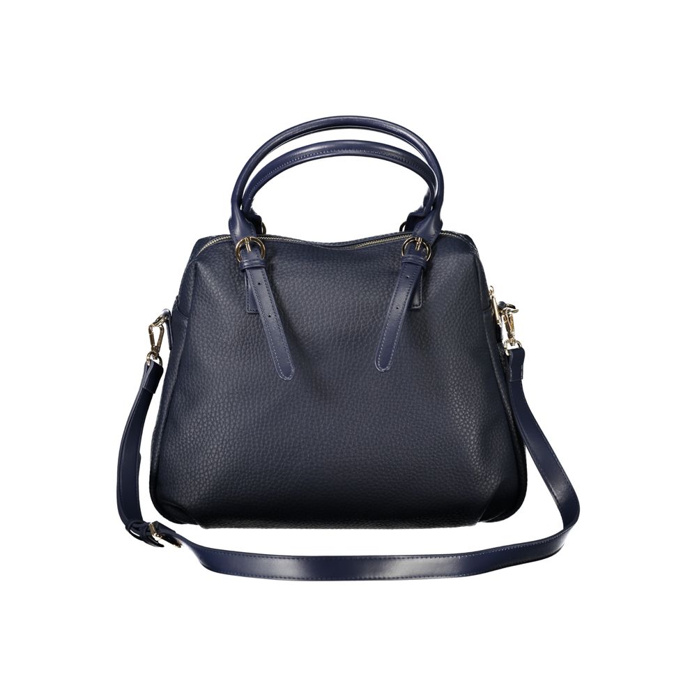 Blue Polyurethane Women Handbag