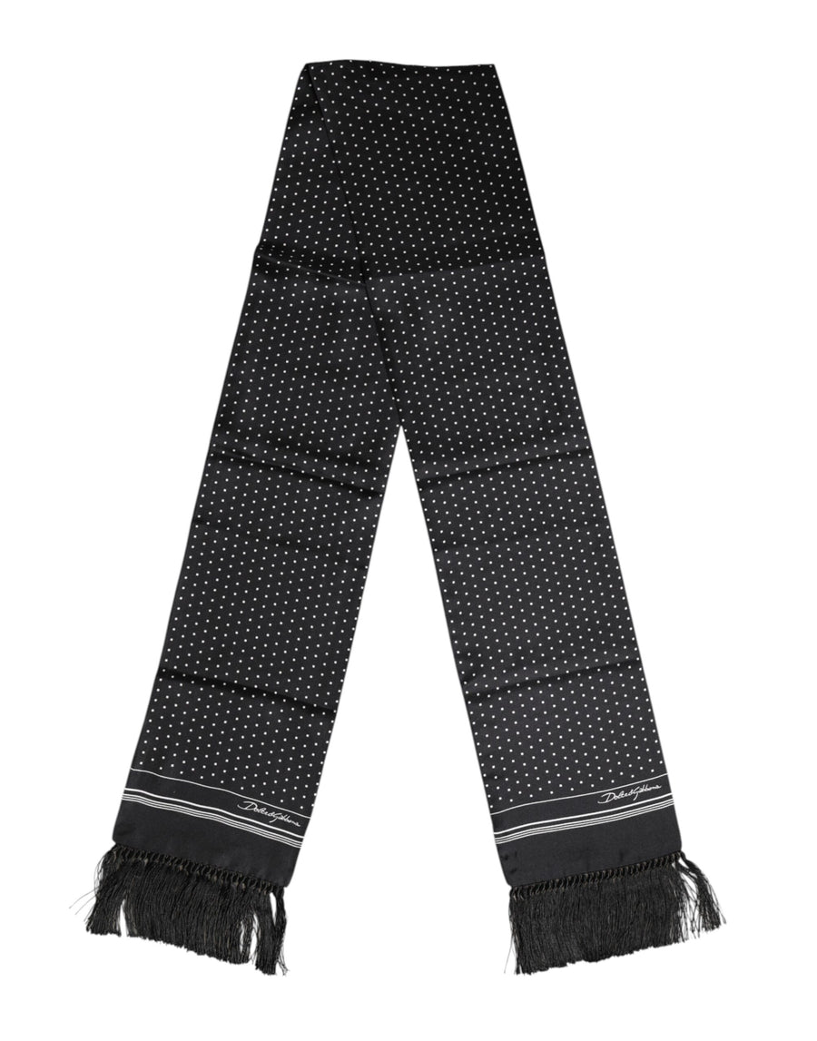 Black White Polka Dot Fringes Foulard Scarf