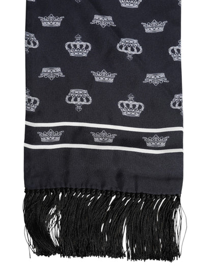 Black Silk Crown Fringes Men Foulard Scarf
