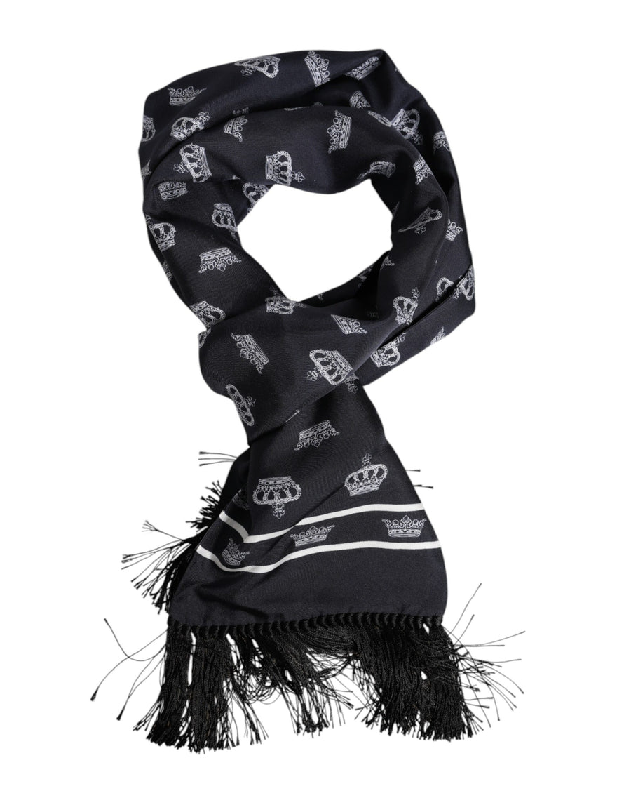 Black Silk Crown Fringes Men Foulard Scarf