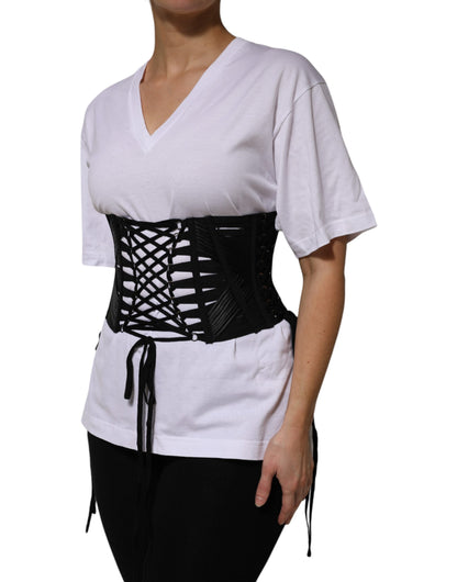 Black Cotton Waist LaceUp Strap Corset Belt