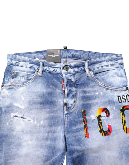 Blue Washed Cotton Mid Waist Skinny Denim Jeans