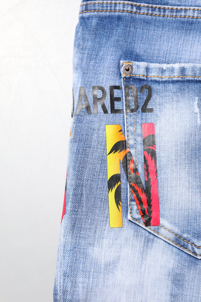 Blue Washed Cotton Mid Waist Skinny Denim Jeans