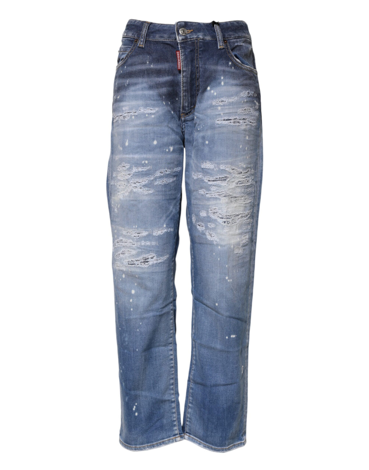 Blue Tattered Cotton Mid Waist Straight Denim Jeans