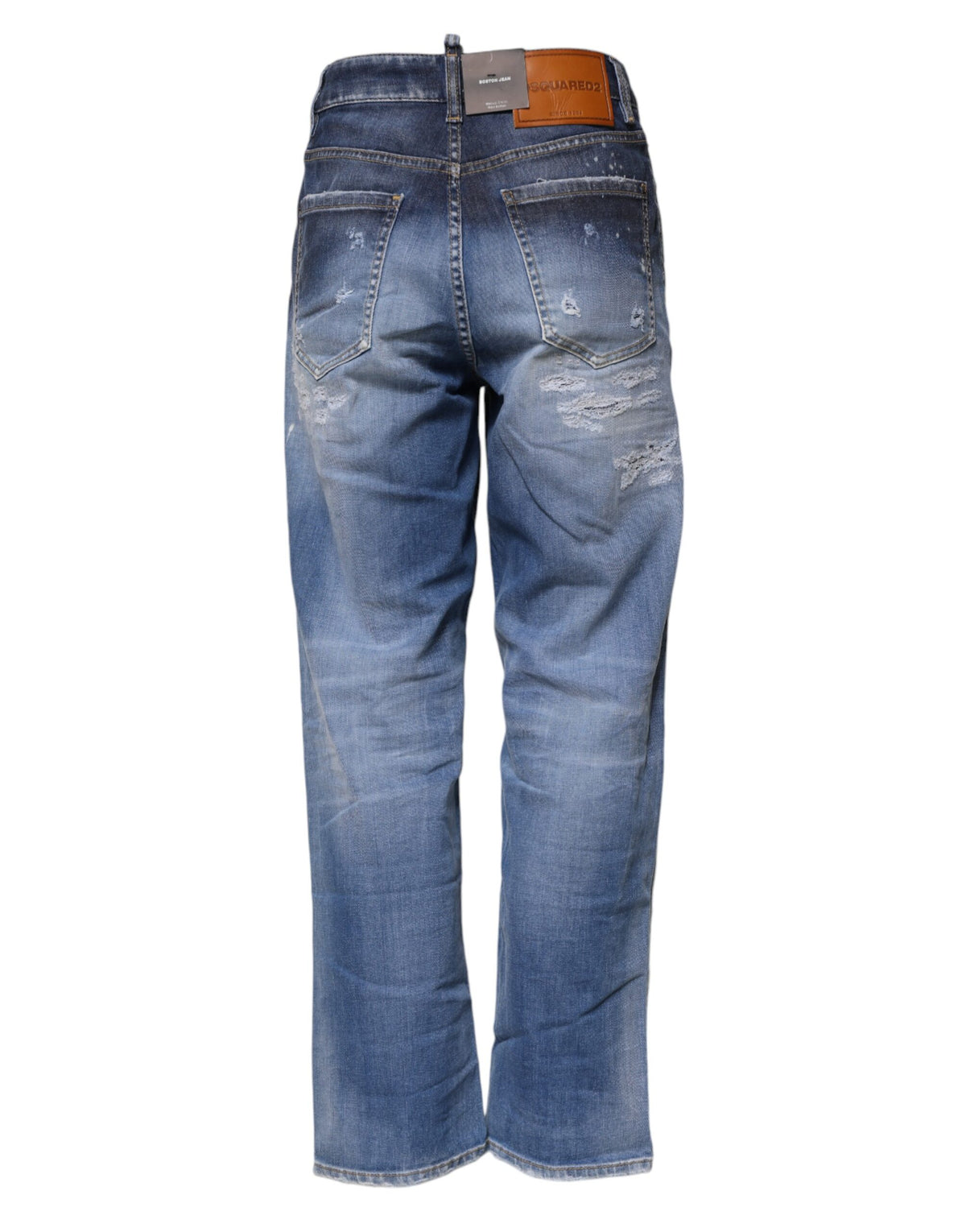 Blue Tattered Cotton Mid Waist Straight Denim Jeans