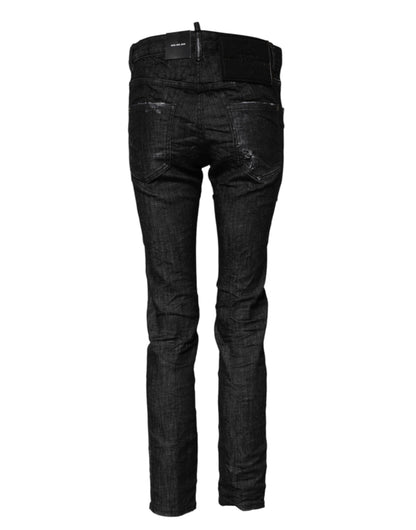 Black Washed Cotton Mid Waist Skinny Jeans