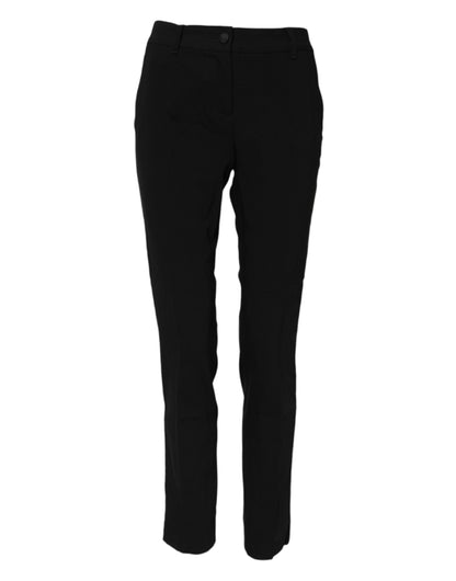 Black Wool Mid Waisted Tapered Dress Pants