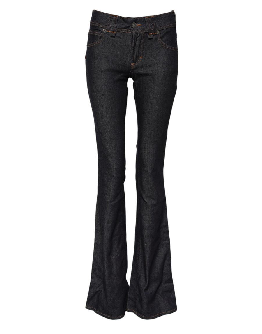 Blue Mid Waist Cotton Wide Leg Denim Jeans