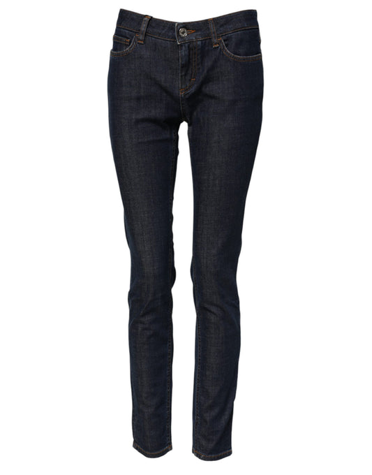 Blue Skinny Cotton Mid Waisted Denim Jeans