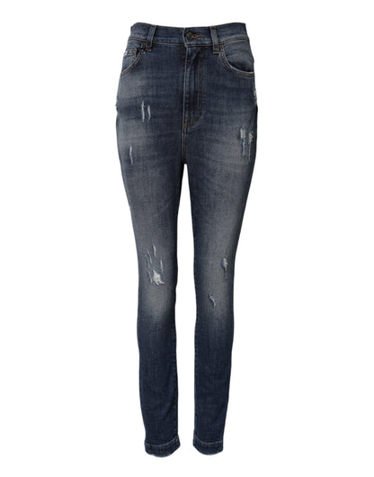 Blue Washed Cotton High Waisted Denim Jeans