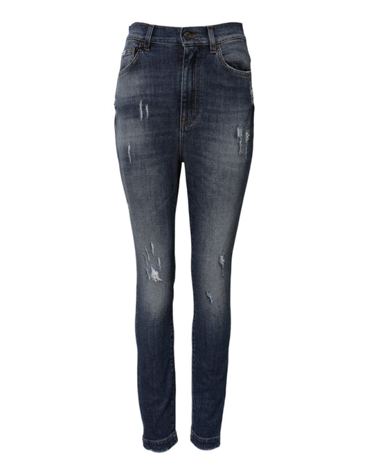 Blue Washed Cotton High Waisted Denim Jeans