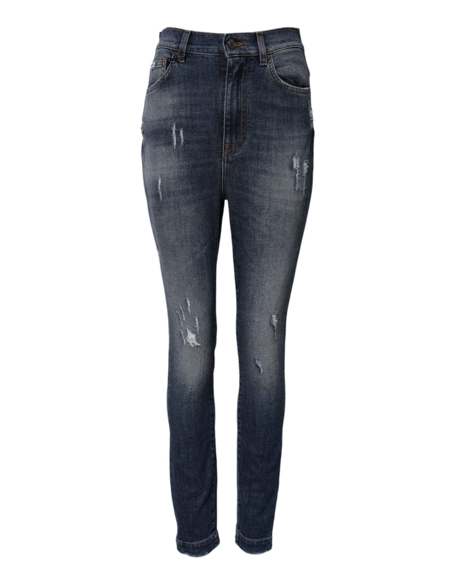 Blue Washed Cotton High Waisted Denim Jeans