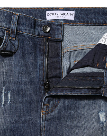 Blue Washed Cotton High Waisted Denim Jeans