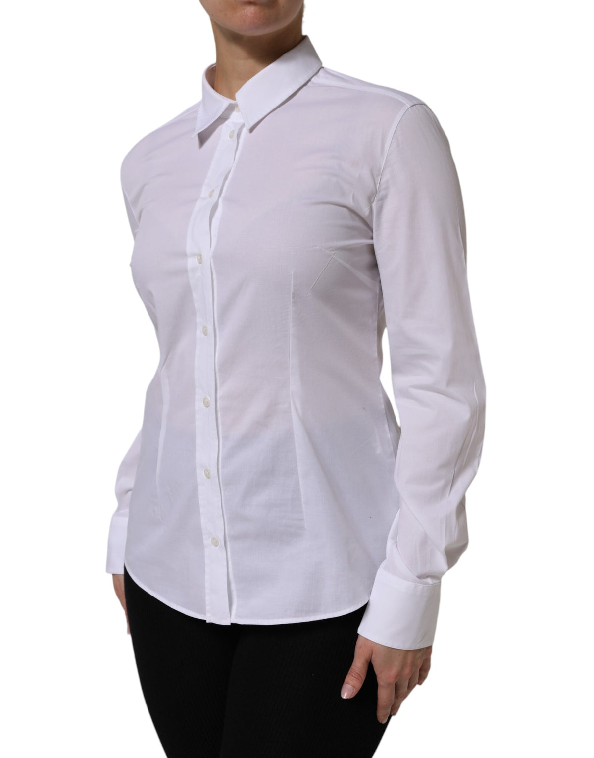 White Cotton Long Sleeves Collared Top Shirt