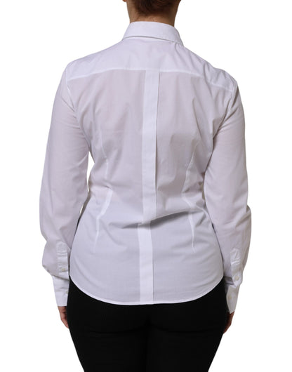 White Cotton Long Sleeves Collared Top Shirt
