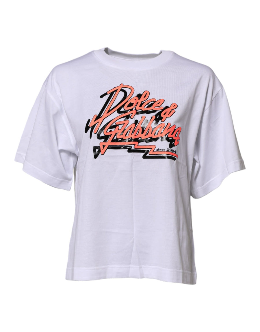 White Cotton Graphic Print Crew Neck T-shirt