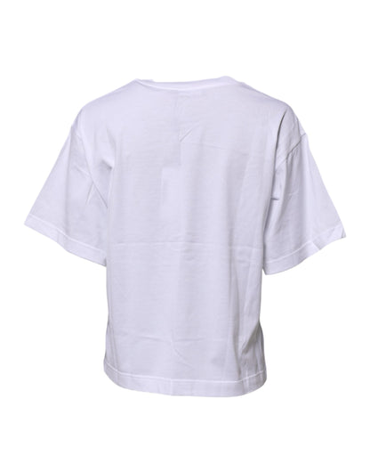 White Cotton Graphic Print Crew Neck T-shirt
