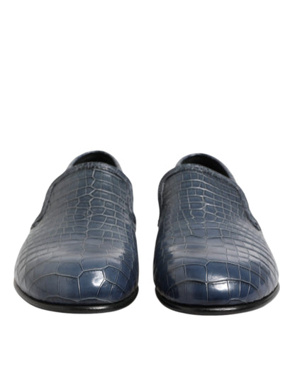 Blue Exotic Leather Slip On Loafers Men Dress Shoes