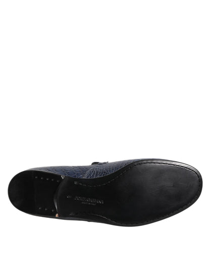 Blue Exotic Leather Slip On Loafers Men Dress Shoes