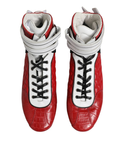 Red Quilted Leather Lace Up Sneakers Shoes