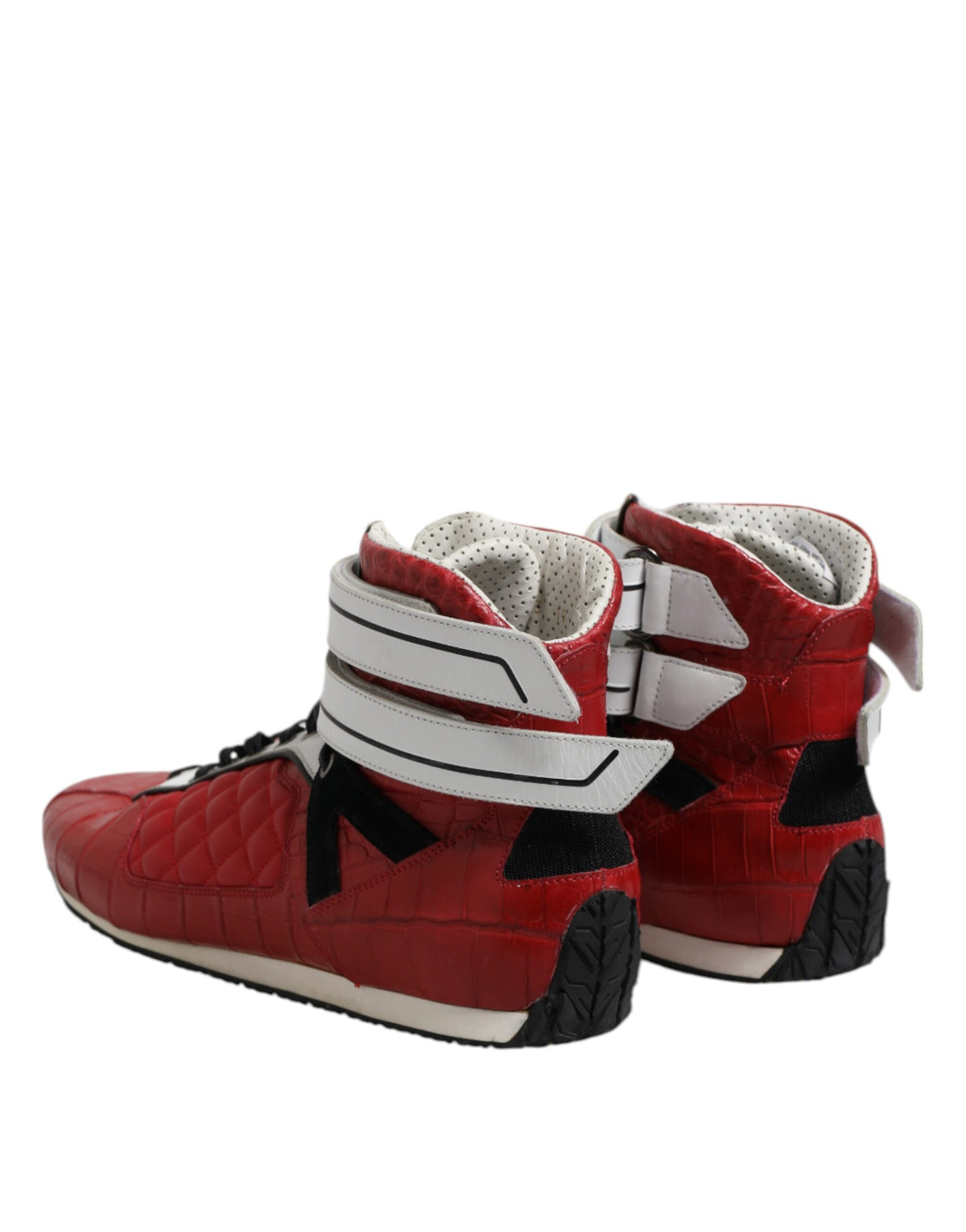 Red Quilted Leather Lace Up Sneakers Shoes