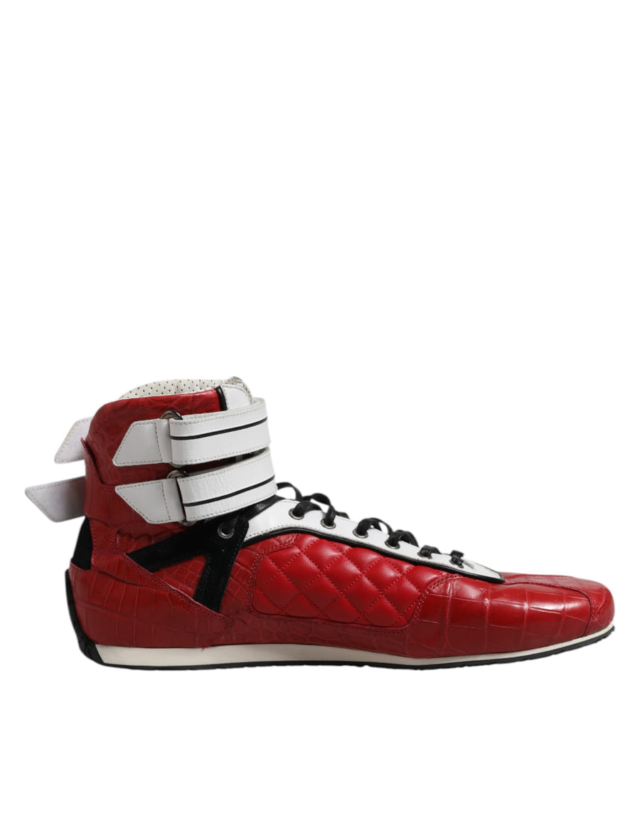 Red Quilted Leather Lace Up Sneakers Shoes