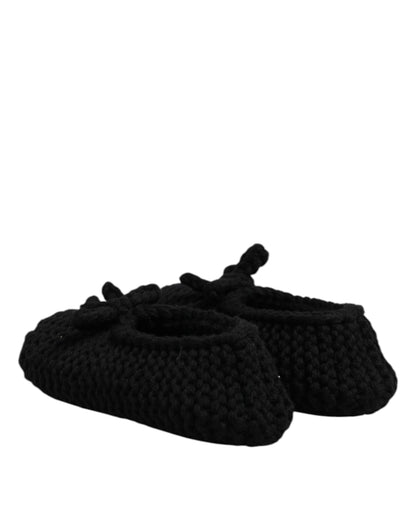 Black Wool Slip On Flats Ballerina Shoes