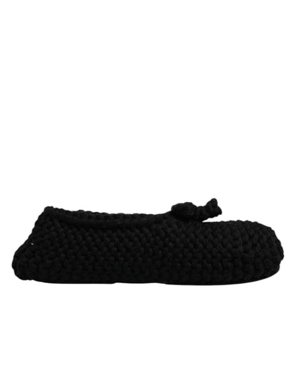 Black Wool Slip On Flats Ballerina Shoes