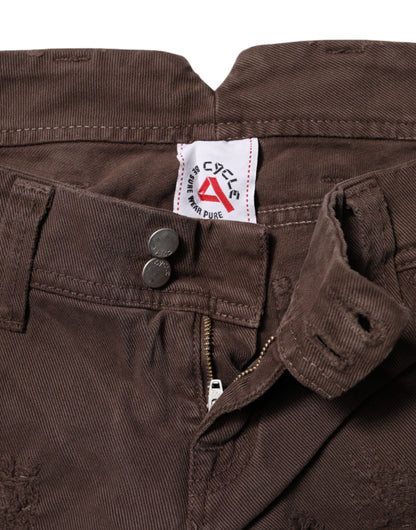 Brown Cotton Low Waist Skinny Casual Jeans